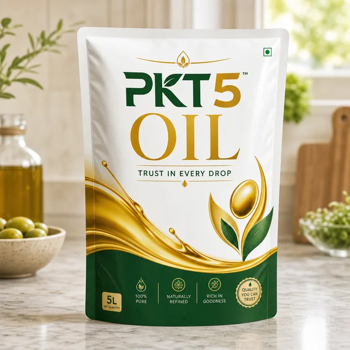 Oil Packaging for PKT 5 - AI-generated packaging design concept