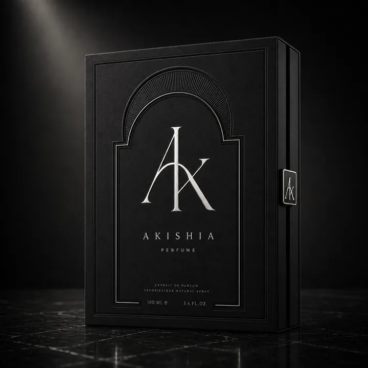 Perfume Packaging for AKISHIA - AI-generated packaging design concept