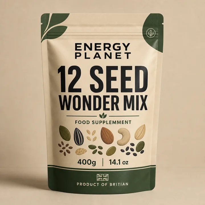 12 Seed Wonder Mix Packaging for Energy Planet - AI-generated packaging design concept