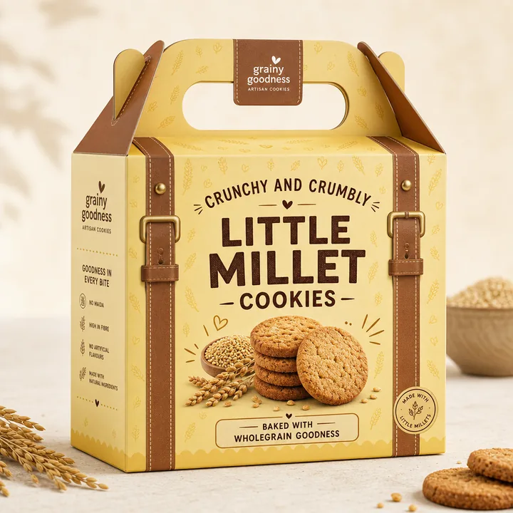 Little Millet Cookies Packaging for Crunchy And Crumbly - AI-generated packaging design concept