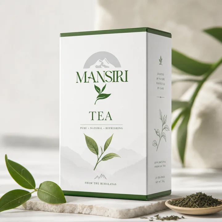 Tea Packaging for Mansiri - AI-generated packaging design concept