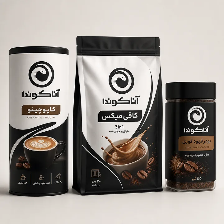 کاپوچینو و کافی میکس و پودر قهوه فوری Packaging for آناکوندا - AI-generated packaging design concept