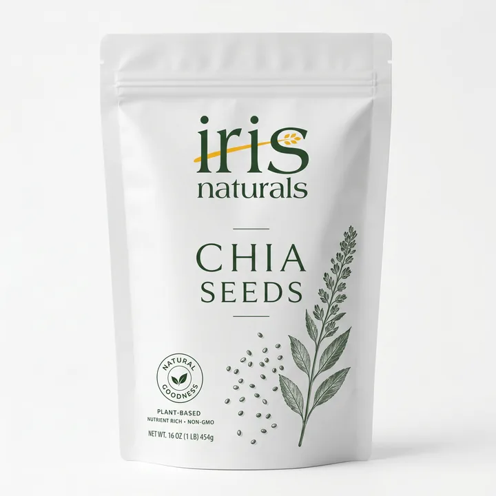 Chia Seeds Packaging for Irisnaturals - AI-generated packaging design concept
