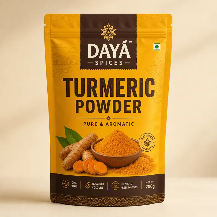 Turmeric Powder Packaging for Daya Spices - AI-generated packaging design concept