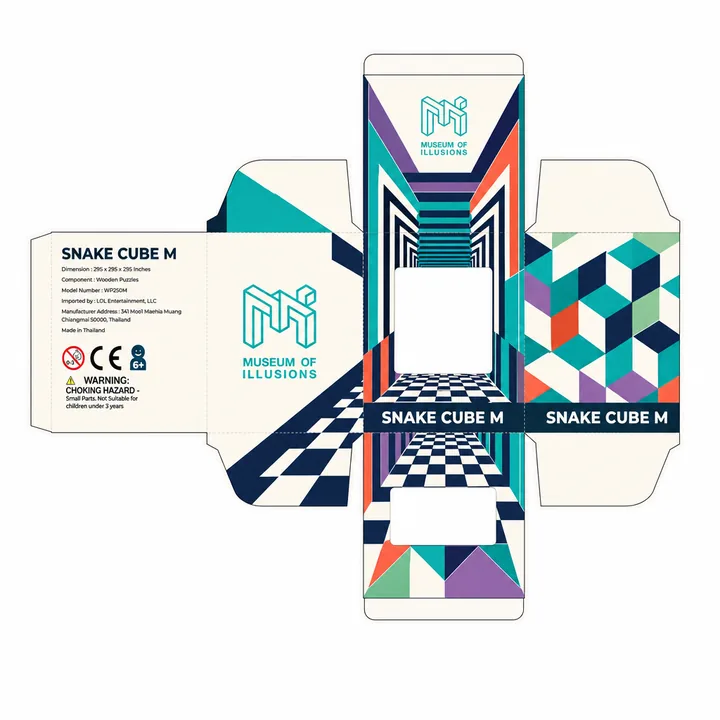 Snake Cube M Packaging for Museam Of Illusions - AI-generated packaging design concept