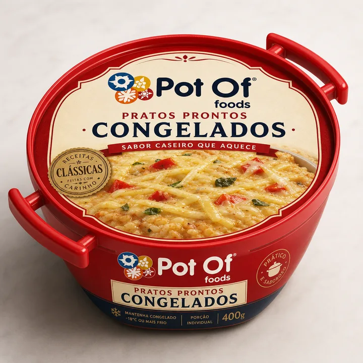 Pratos Prontos Congelados Packaging for PotOf Foods - AI-generated packaging design concept