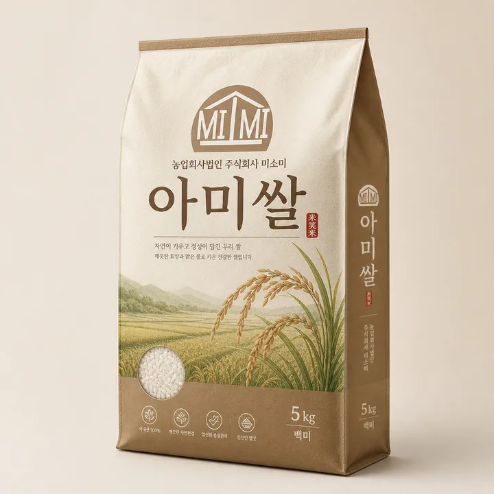 아미쌀 Packaging for 농업회사법인 주식회사 미소미 - AI-generated packaging design concept