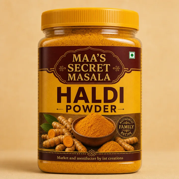 Haldi Powder Packaging for Maas Secret Masala #0955 - AI-generated packaging design concept