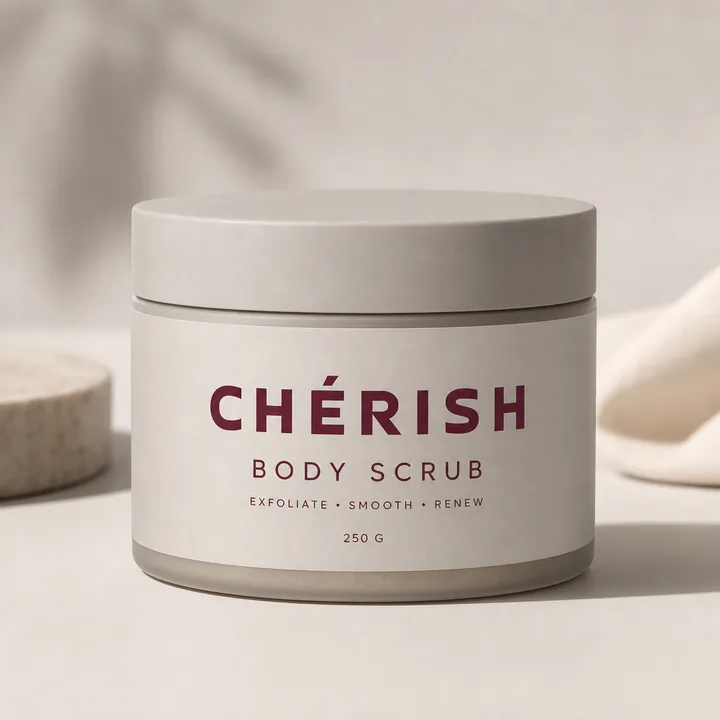 Body Scrub Packaging for Chérish - AI-generated packaging design concept