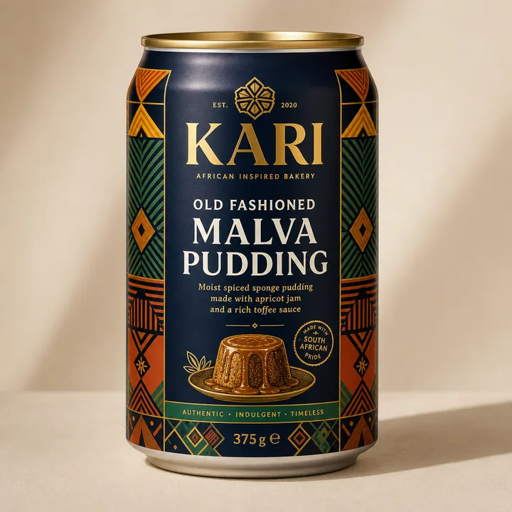 Malva Pudding Old Fashioned Packaging for Kari - AI-generated packaging design concept