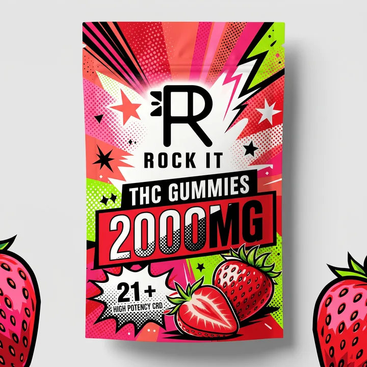 THC Gummy Packaging for Rock It - AI-generated packaging design concept