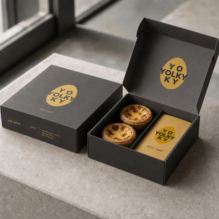EGG TART Packaging for YOLKY - AI-generated packaging design concept