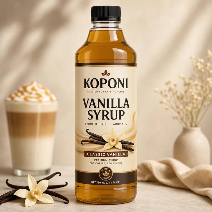 Vanilla Syrup Packaging for KOPONI - AI-generated packaging design concept