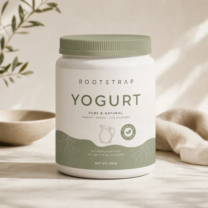 Yogurt Packaging for Rootstrap - AI-generated packaging design concept