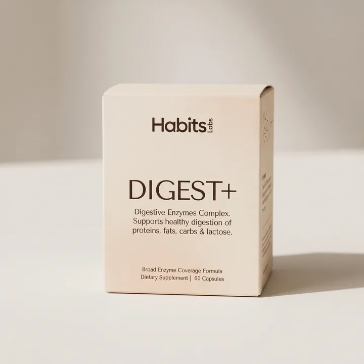 Digest+ Packaging for Habits Labs - AI-generated packaging design concept