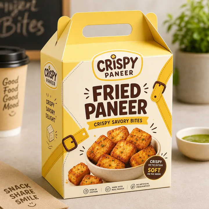 Fried Paneer Packaging for Crispy Paneer - AI-generated packaging design concept