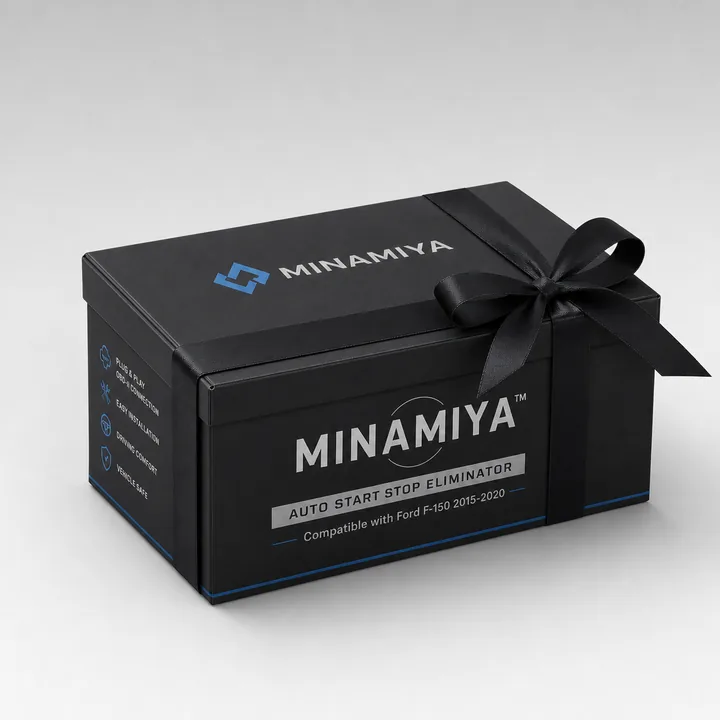 AUTO START STOP ELIMINATOR Compatible With Ford F-150 2015-2020 Packaging for MINAMIYA - AI-generated packaging design concept