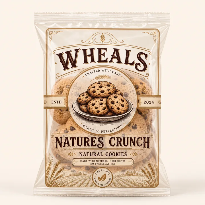 Natures Crunch Natural Cookies Packaging for WHEALS - AI-generated packaging design concept