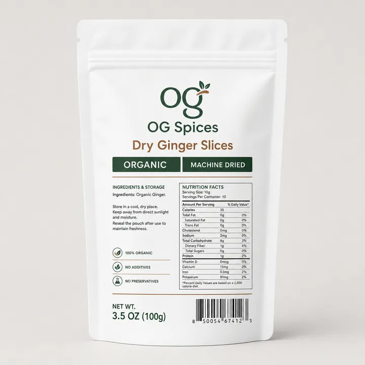 Dry Ginger Slices Packaging for OG Spices - AI-generated packaging design concept