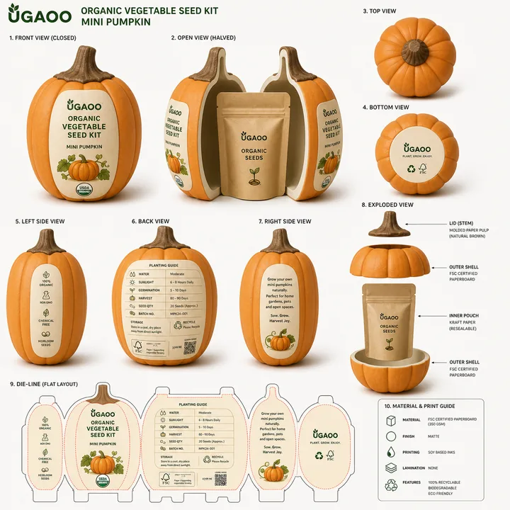 Organic Vegetable Seed Kit – Mini Pumpkin Packaging for Ugaoo #1082 - AI-generated packaging design concept