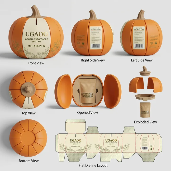 Organic Vegetable Seed Kit – Mini Pumpkin Packaging for Ugaoo #1083 - AI-generated packaging design concept