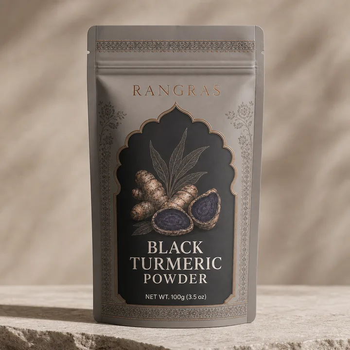 BLACK TURMERIC POWDER Packaging for RANGRAS - AI-generated packaging design concept