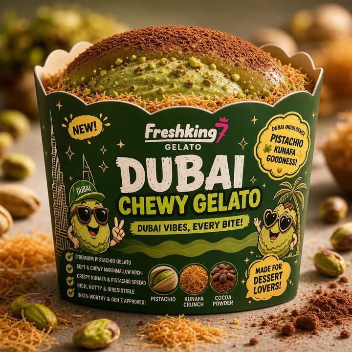 Gelato Dubai Chewy Chocolate Packaging for Freshking7 - AI-generated packaging design concept