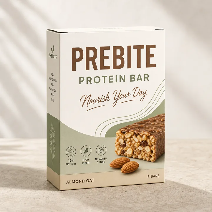 Protein Bar Packaging for Prebite - AI-generated packaging design concept