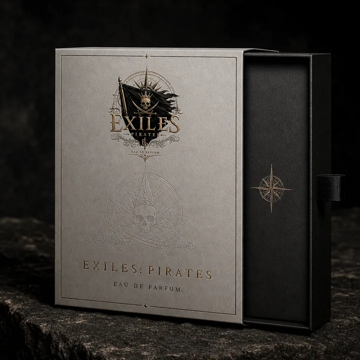 Perfume Packaging for Exiles: Pirates - AI-generated packaging design concept