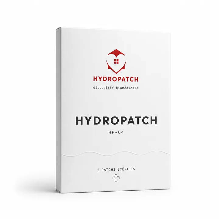 HydroPatch Packaging for Dispositif Biomédicale - AI-generated packaging design concept
