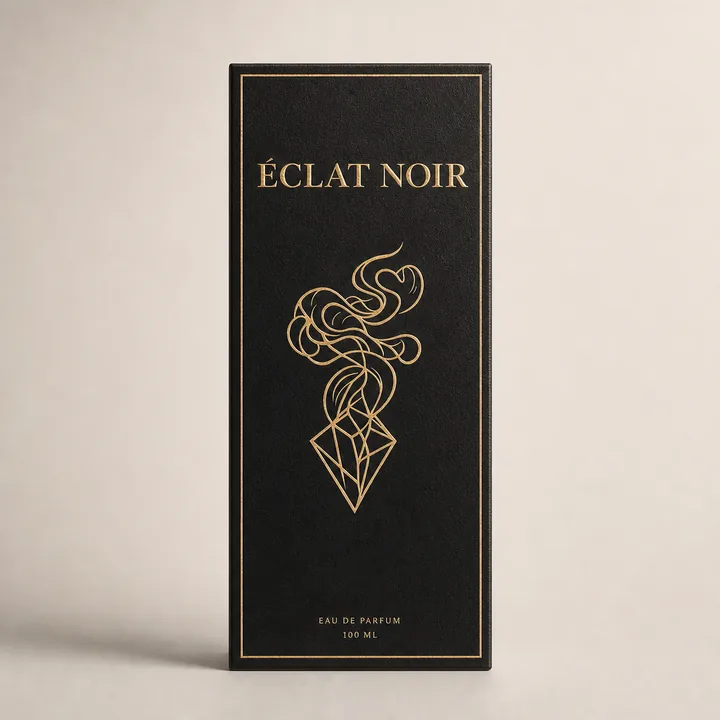 Parfum Packaging for Eclat Noir - AI-generated packaging design concept