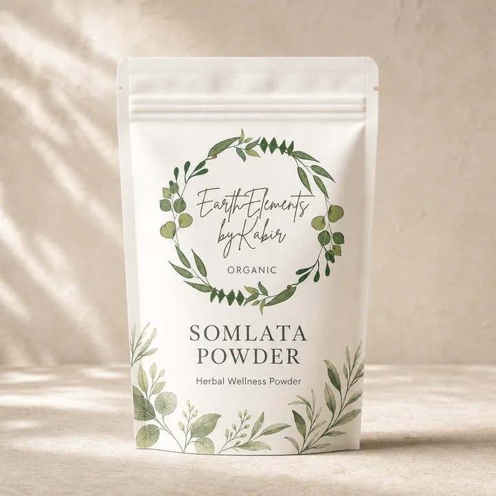 Somlata Powder Packaging for EarthElementsByKabir - AI-generated packaging design concept