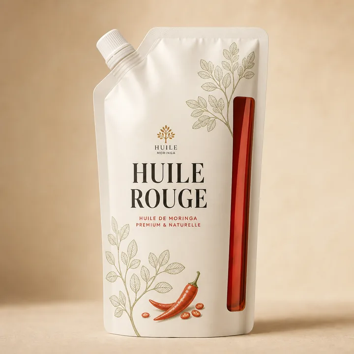 Huile Rouge Packaging Design - AI-generated packaging design concept
