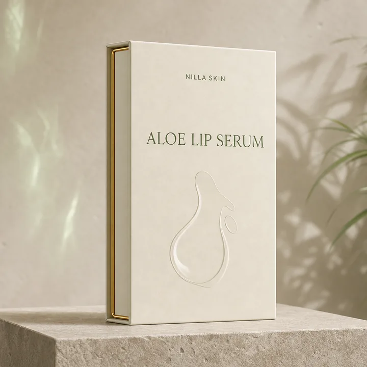 Aloe Lip Serum Packaging for Nilla Skin - AI-generated packaging design concept