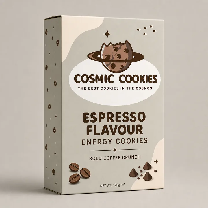 Espresso Flavour Energy Cookies Packaging for Cosmic Cookies - AI-generated packaging design concept