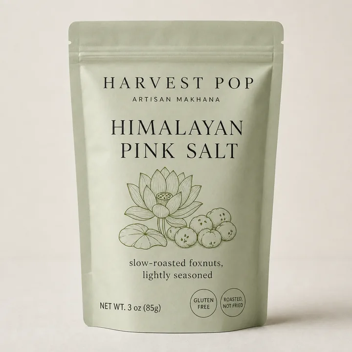 Flavoured Makhana Packaging for Harvest Pop - AI-generated packaging design concept