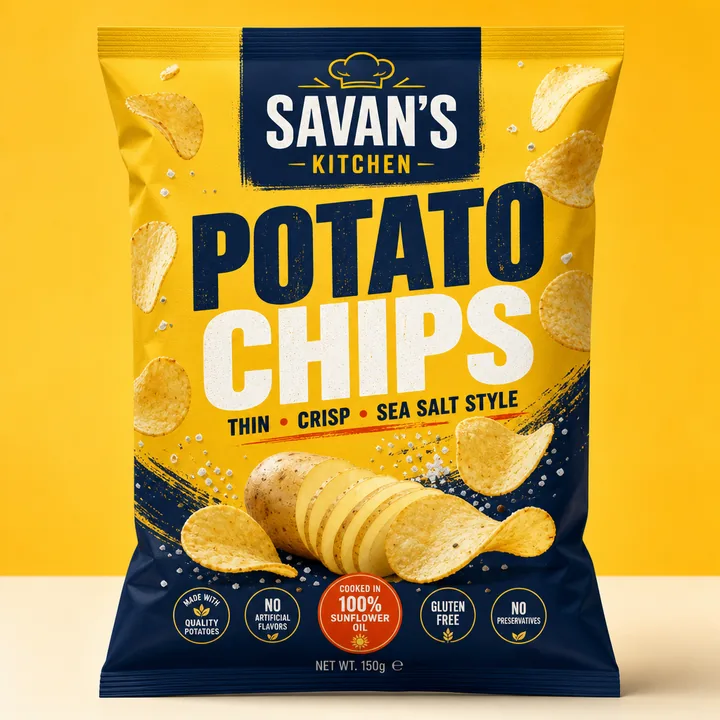 Potato Chips Packaging for Savan's Kitchen - AI-generated packaging design concept