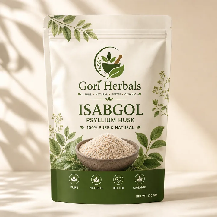 Isabgol Packaging for Gori Herbals - AI-generated packaging design concept