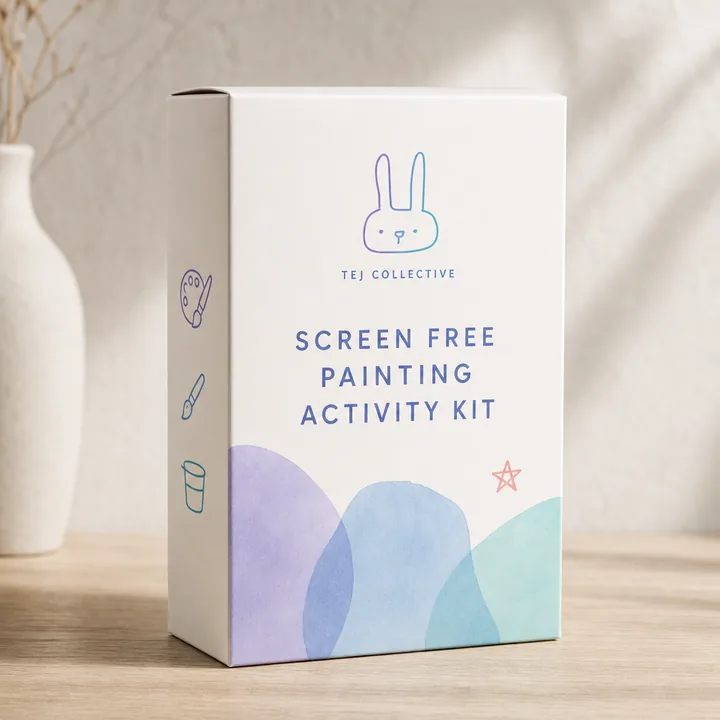Screen Free Painting Activity Kit Packaging for Tej Collective - AI-generated packaging design concept
