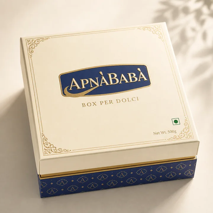 Box Per Dolci (mithai Box) Packaging for ApnàBabà - AI-generated packaging design concept