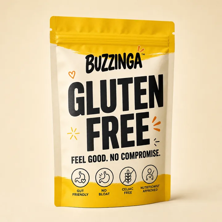 Gluten Free Packaging for Buzzinga - AI-generated packaging design concept