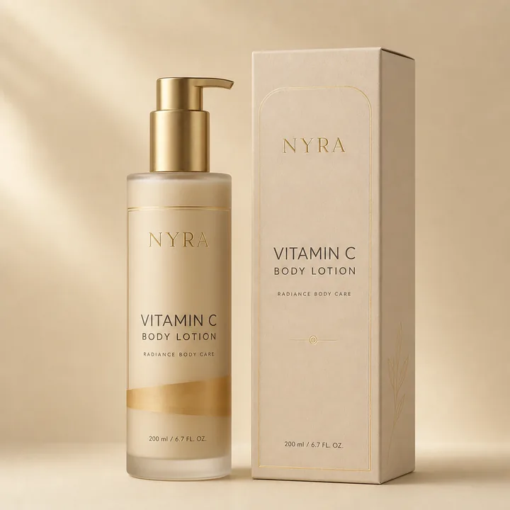 Vitamin C Body Lotion Packaging for Nyra - AI-generated packaging design concept