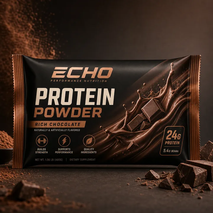 Protein Powder Packaging for Echo - AI-generated packaging design concept