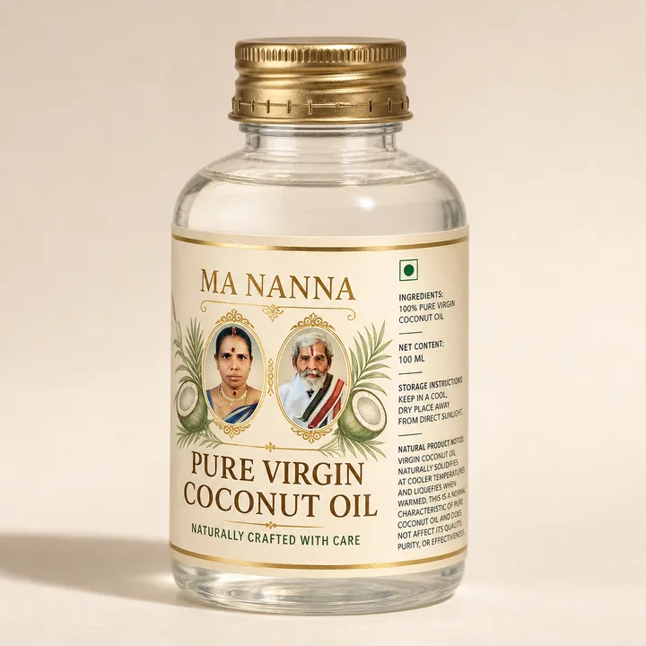 Virgin Coconut Oil Packaging for Ma Nanna - AI-generated packaging design concept