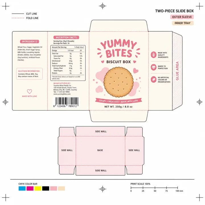 Biscuit Box Packaging for Yummy Bites - AI-generated packaging design concept