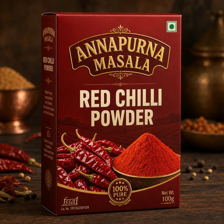 Red Chilli Powder Packaging for Annapurna Masala - AI-generated packaging design concept