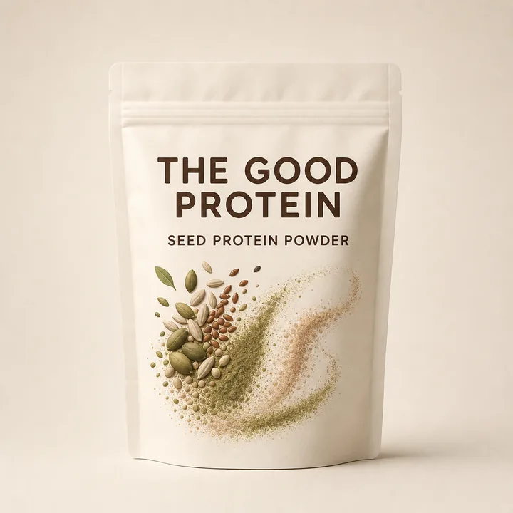 Seed Protein Powder Packaging for The Good Protein - AI-generated packaging design concept