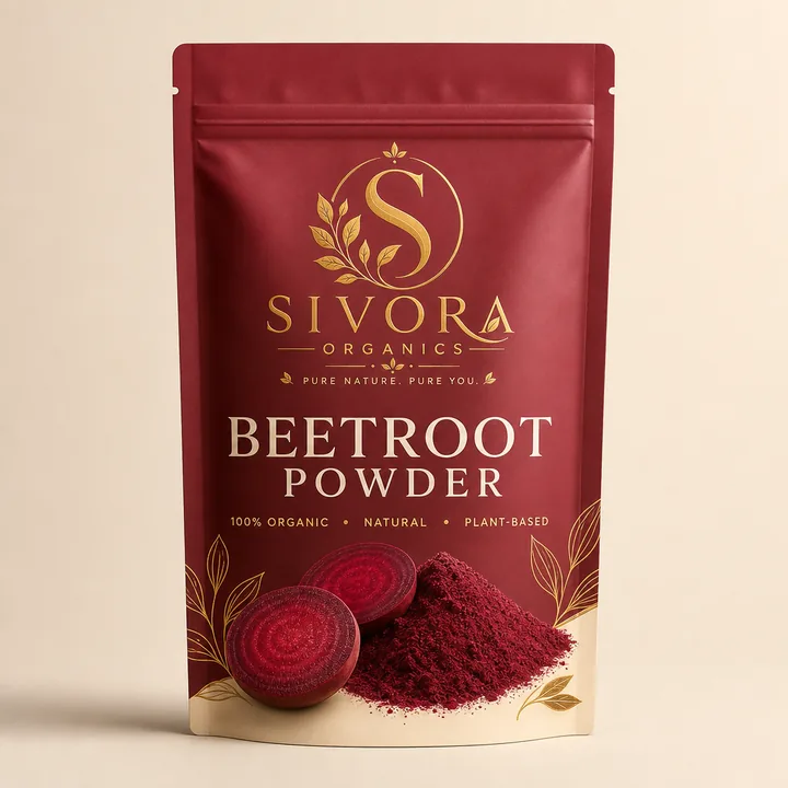 Beetroot Powder Packaging for Sivora Organics - AI-generated packaging design concept