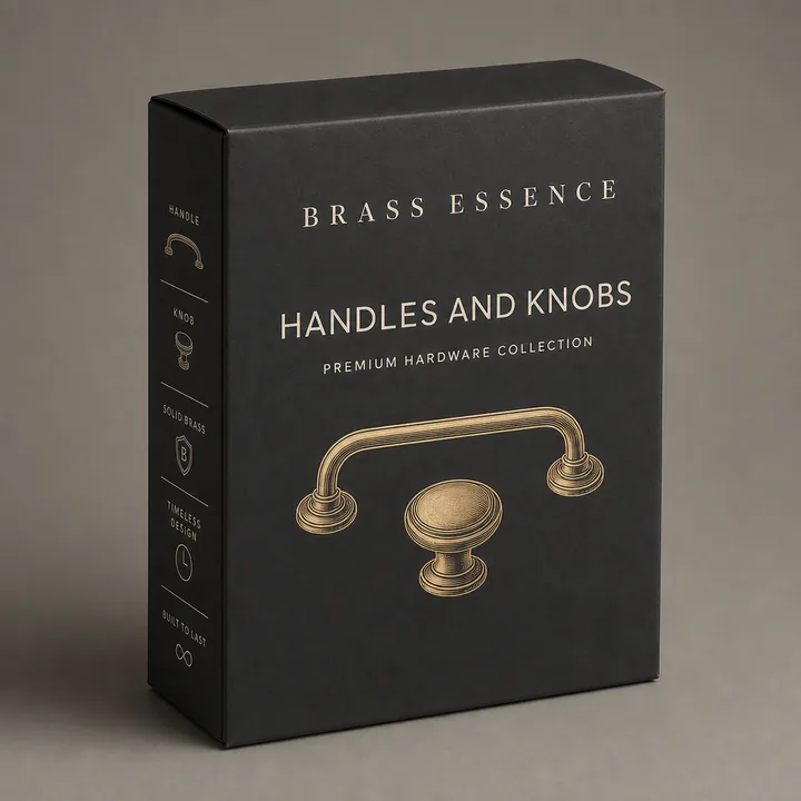 HANDLES AND KNOBS Packaging for BRASS ESSENCE - AI-generated packaging design concept