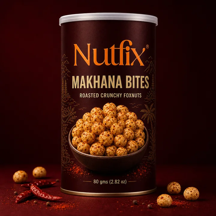 Roasted Foxnut Bites Packaging for Nutfix - AI-generated packaging design concept